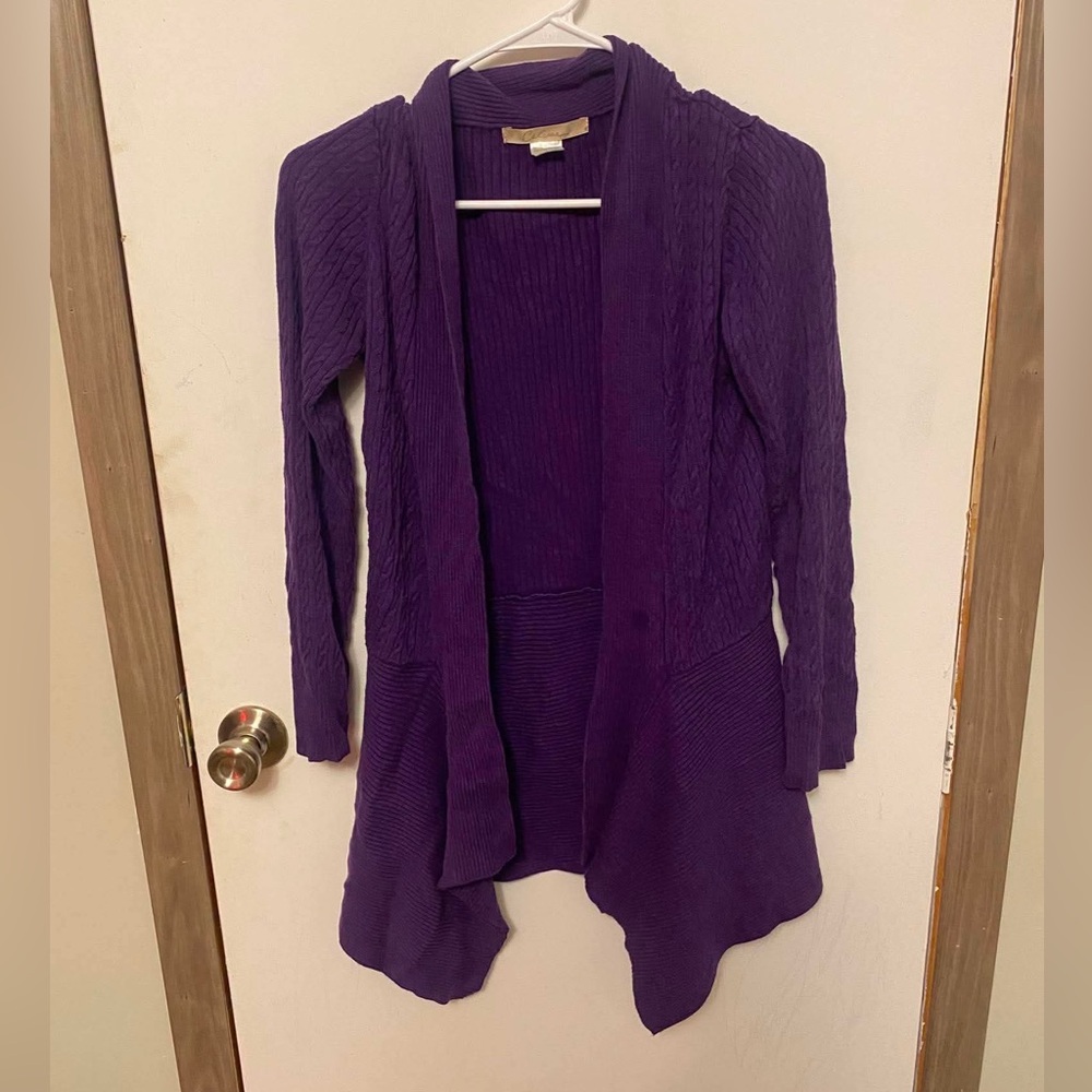 Open-Front Purple Cable Knit Waterfall Cardigan